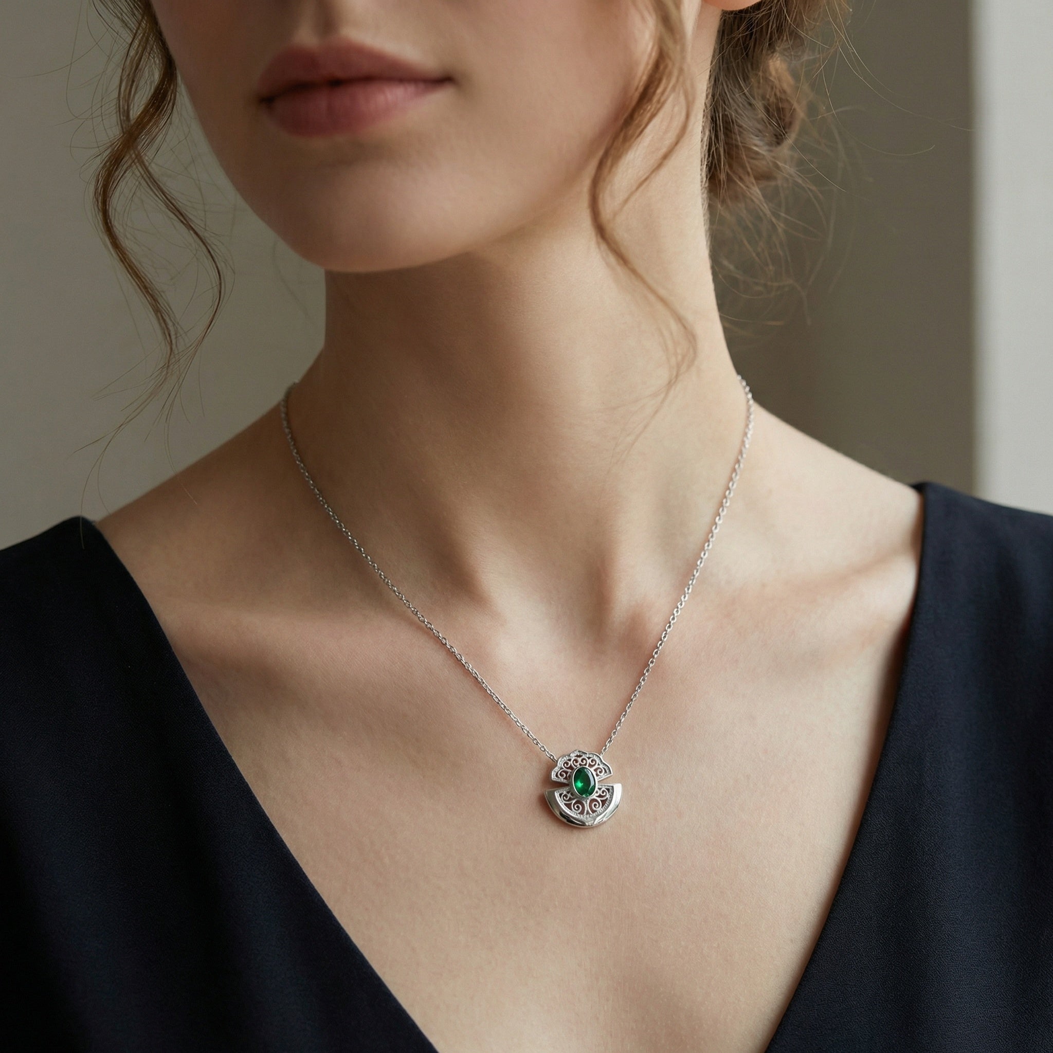 925 Sterling Silver Filigree Pendant Necklace