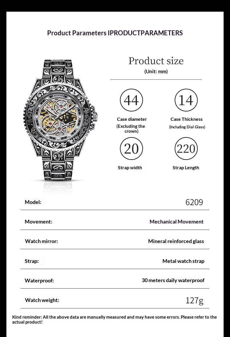 New Stylish Luminous Mens Fully Automatic Mechanical Watch A Trendy Vintage Timepiece