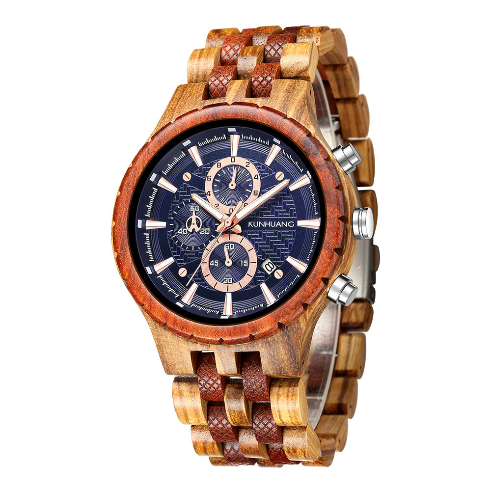 Mens Fashionable Multi-Functional All-Wood Quartz Sports Watch