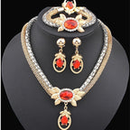 four pieces of double color crystal flower necklace earrings bracelet ring