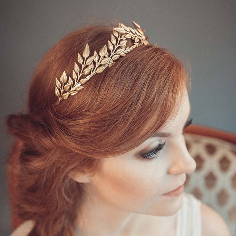 Bridal Golden Leaf Headband Alloy Crown Hair