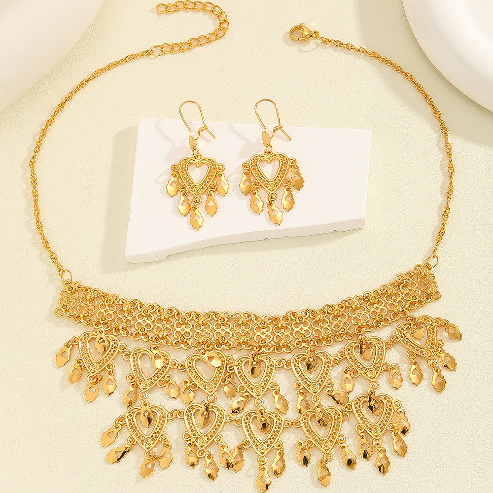 3pcs   Heart-shaped Hollow Necklace Earrings