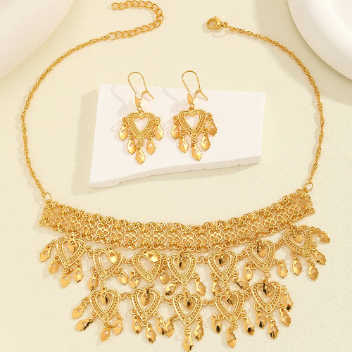3pcs   Heart-shaped Hollow Necklace Earrings