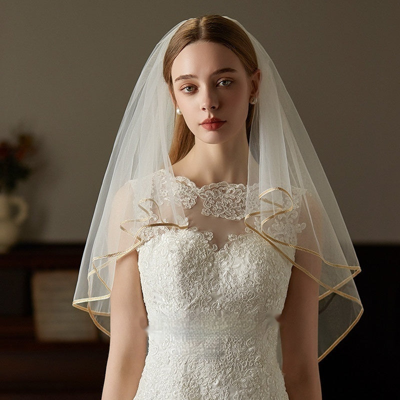 Double Champagne Bride Wedding License Trip Shoot Veil
