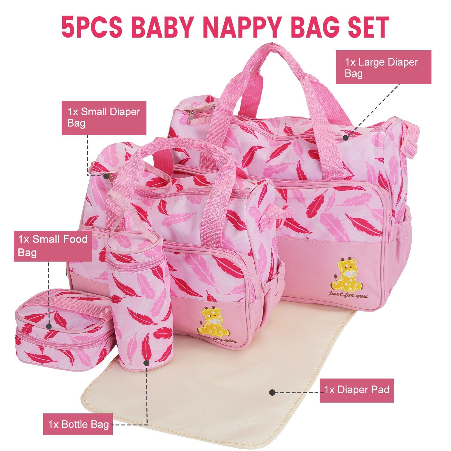 5Pcs Baby Nappy Diaper Bags Set