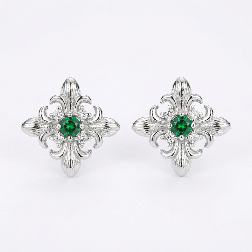925 Sterling Silver Vintage-Style Fleur-de-lis Silver Stud Earrings