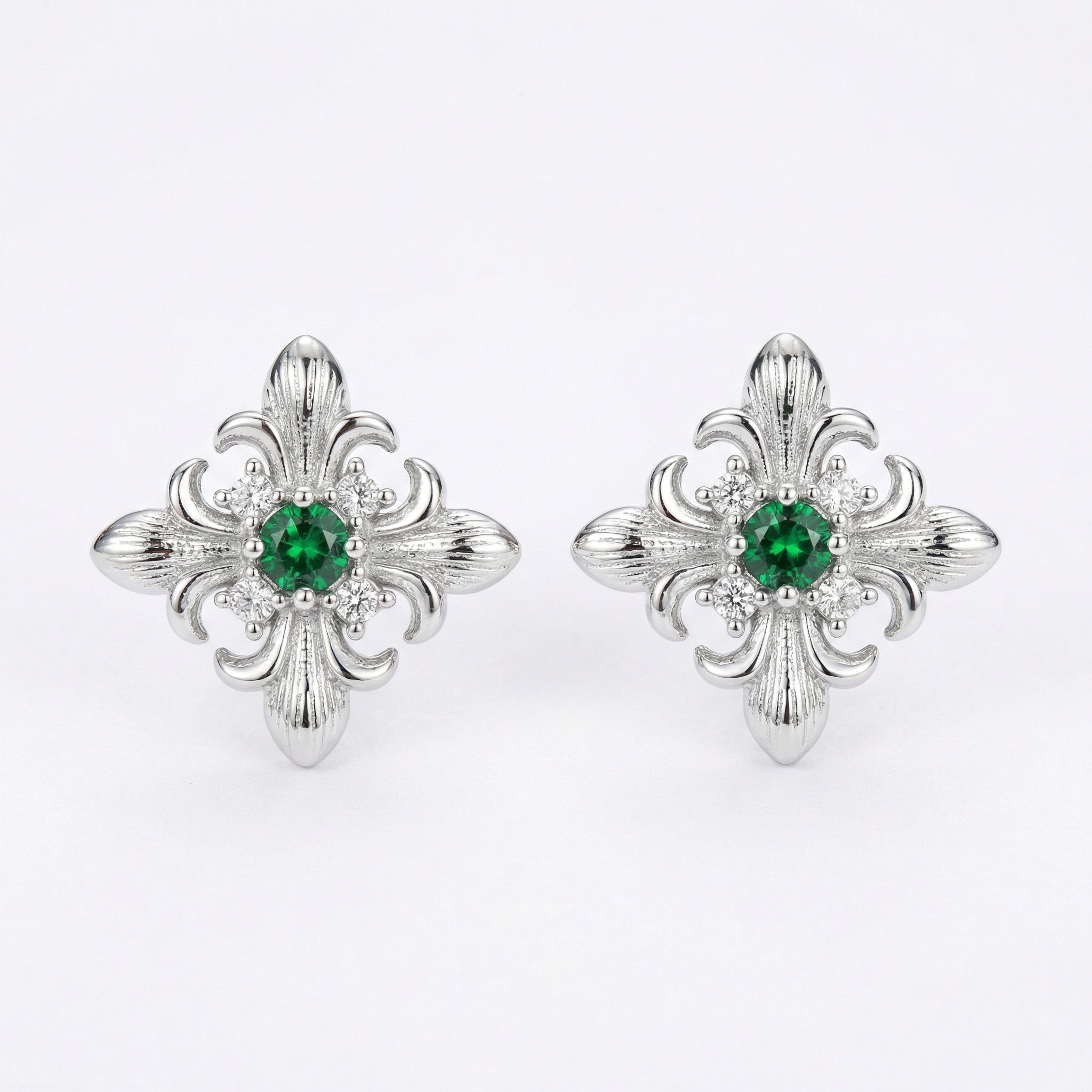925 Sterling Silver Vintage-Style Fleur-de-lis Silver Stud Earrings