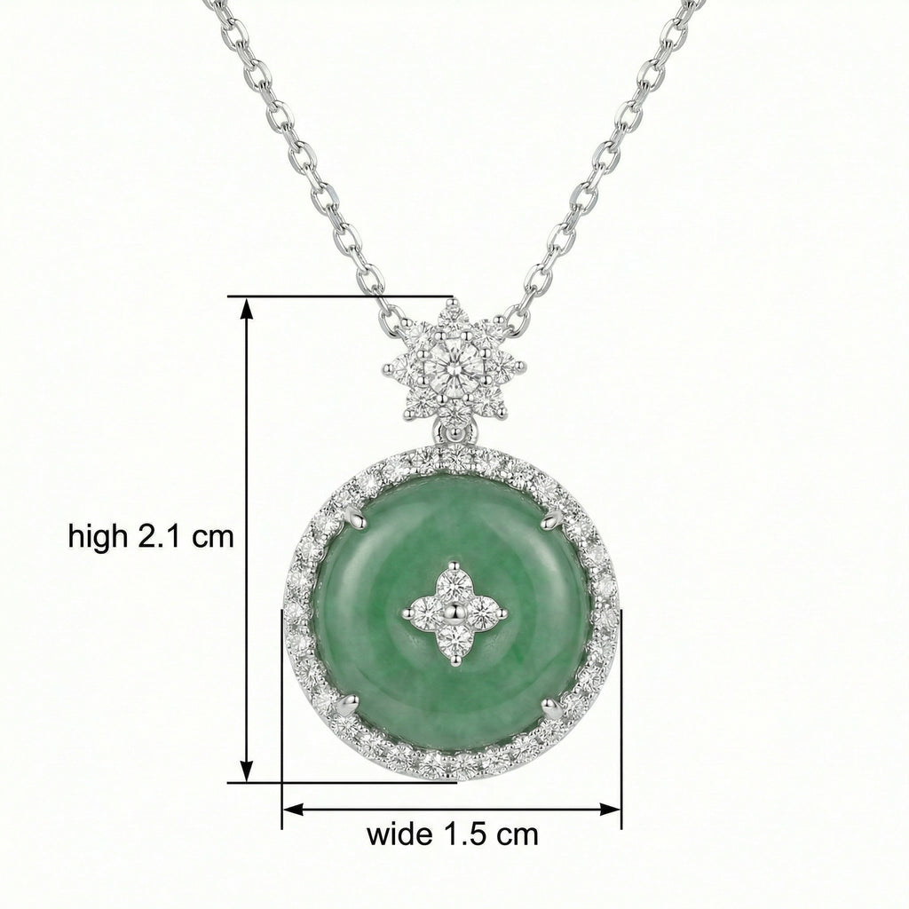 925 Sterling Silver Elegant Circular Green Jadeite Pendant Necklace