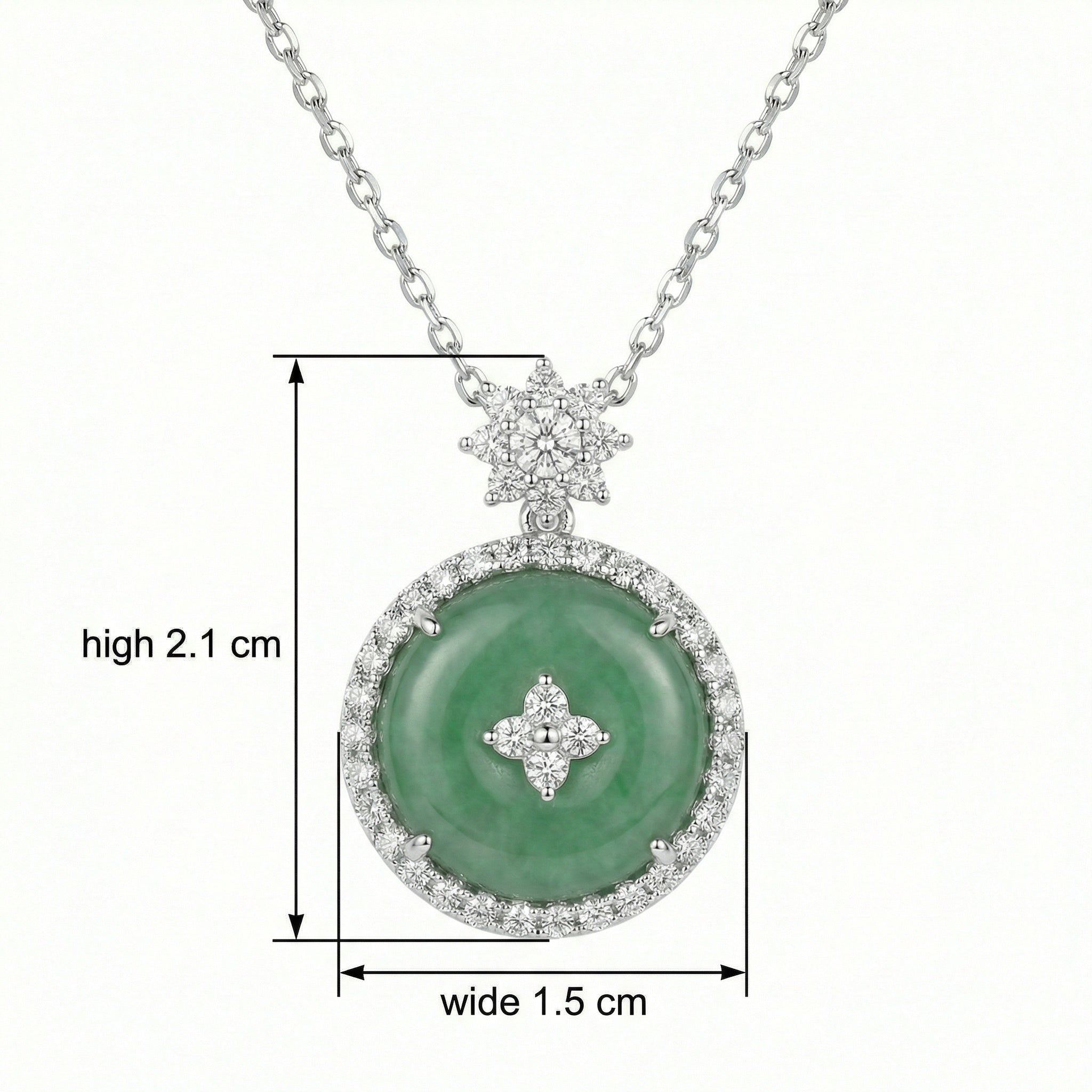 925 Sterling Silver Elegant Circular Green Jadeite Pendant Necklace