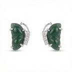 925 Sterling Silver Carved Green Jade Butterfly Wing Stud Earrings