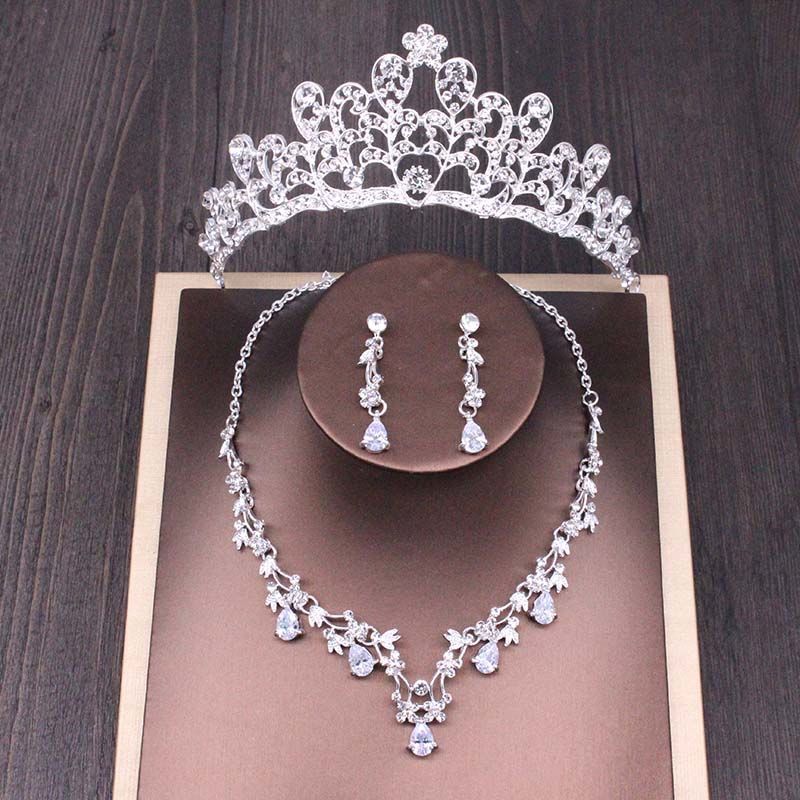 Bridal Rhinestone Crown Necklace Set Wedding