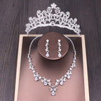 Bridal Rhinestone Crown Necklace Set Wedding