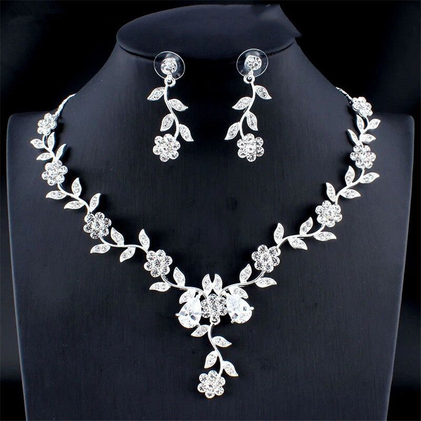 Bridal Necklace Earrings Wedding Two-piece Set