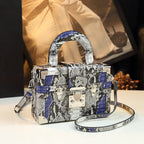 Snakeskin Leather Handheld Box Bag Fashionable Style