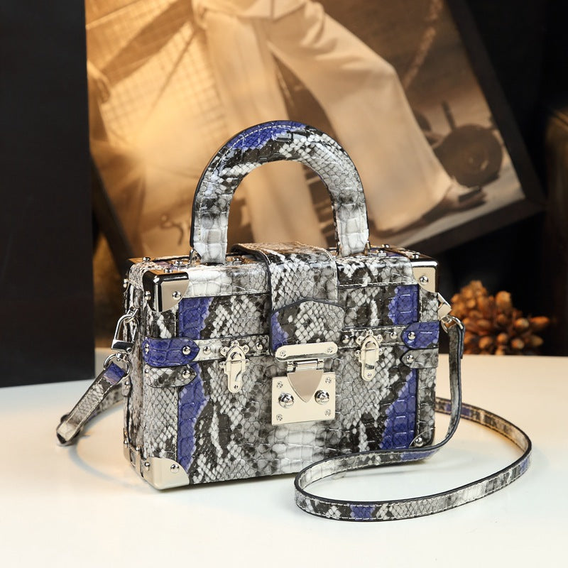 Snakeskin Leather Handheld Box Bag Fashionable Style