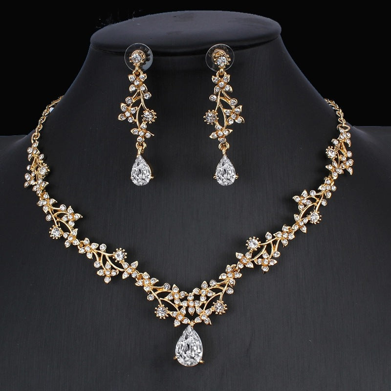 Bridal Necklace Earrings Wedding Two-piece Set