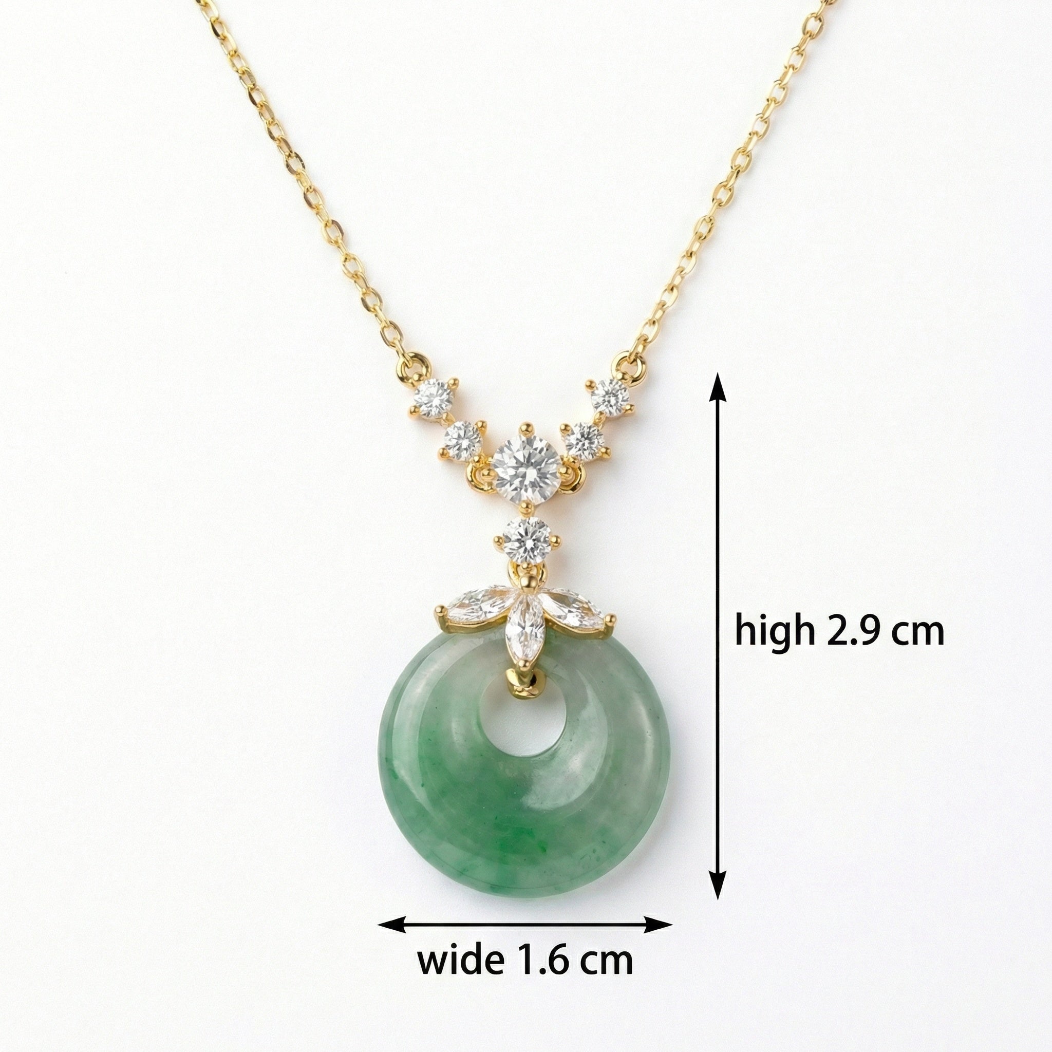 925 Sterling Silver Elegant Green Jade Donut Pendant Necklace