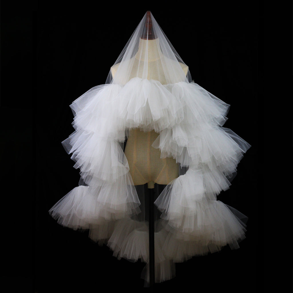 Heavy Industry Ruffled Bridal Veil White