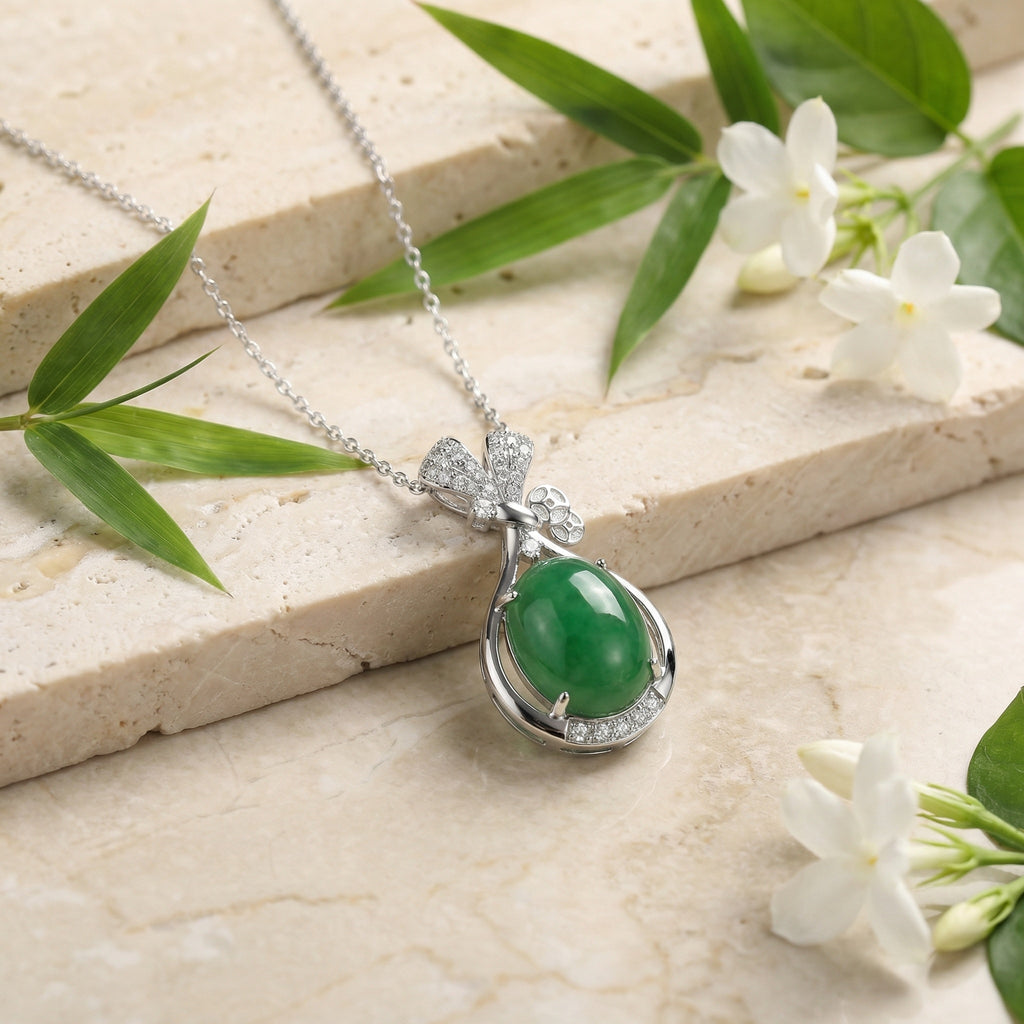 925 Sterling SilverGreen Jade Cabochon Pendant