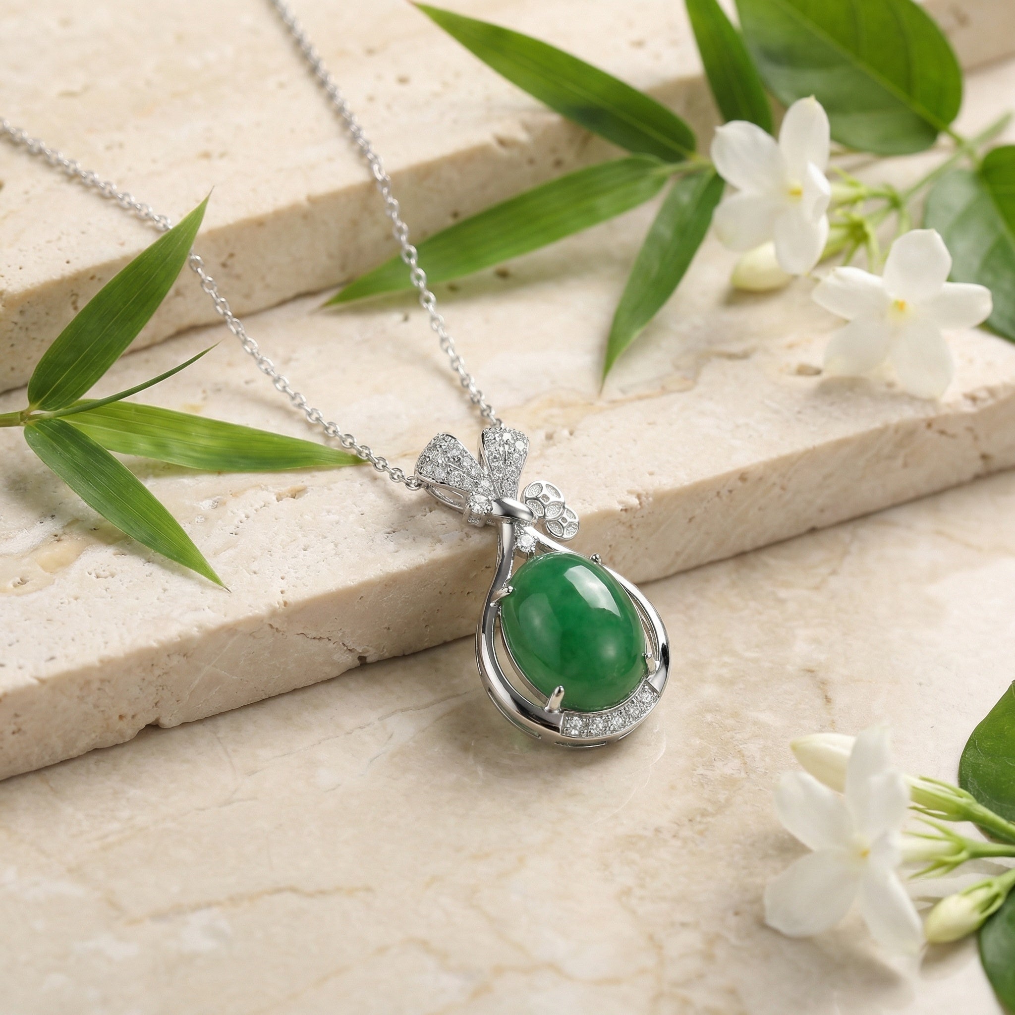925 Sterling SilverGreen Jade Cabochon Pendant
