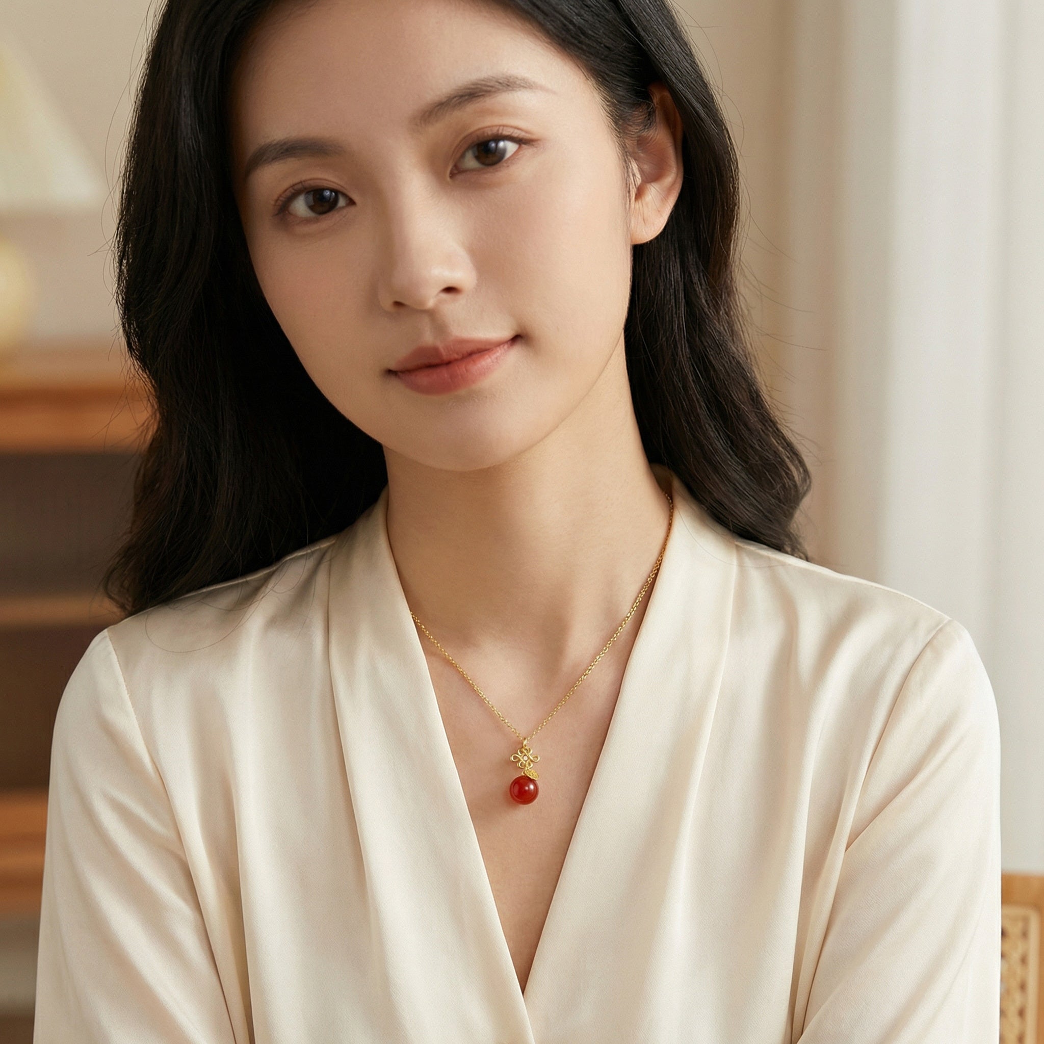 925 Sterling Silver Chinese Knot Pendant Necklace