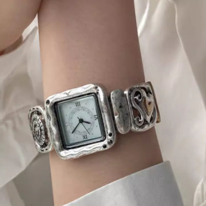 Handmade Distressed Square Elastic Cord Watch Womens