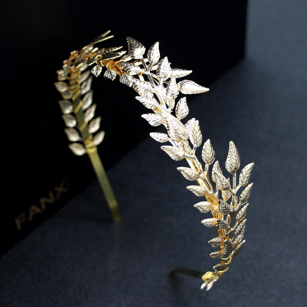 Bridal Golden Leaf Headband Alloy Crown Hair
