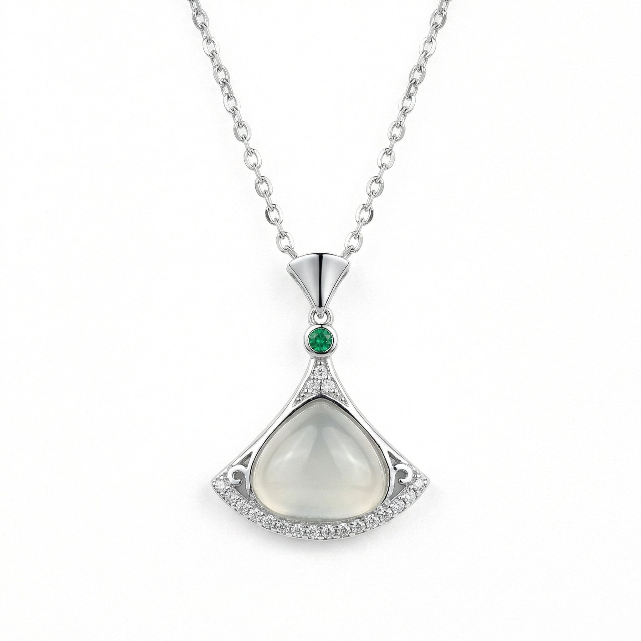925 Sterling Silver Elegant Fan-Shaped Necklace