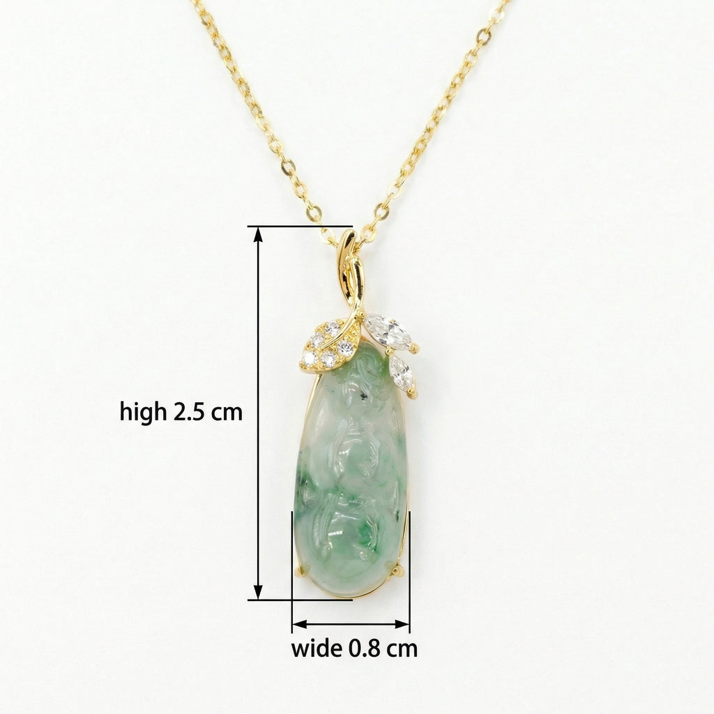 925 Sterling Silver Exquisite Carved Green Jadeite Pendant