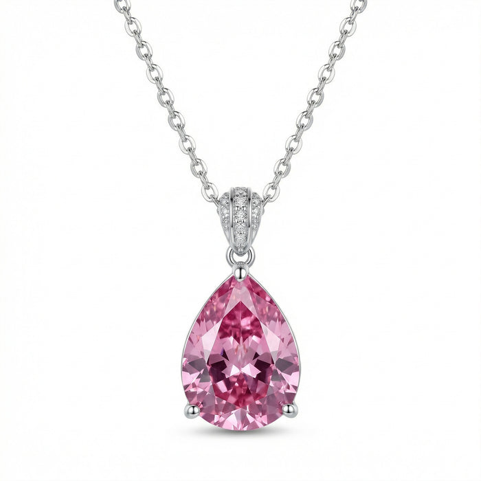 925 Sterling Silver Pear-Shaped Pink Gemstone Necklace