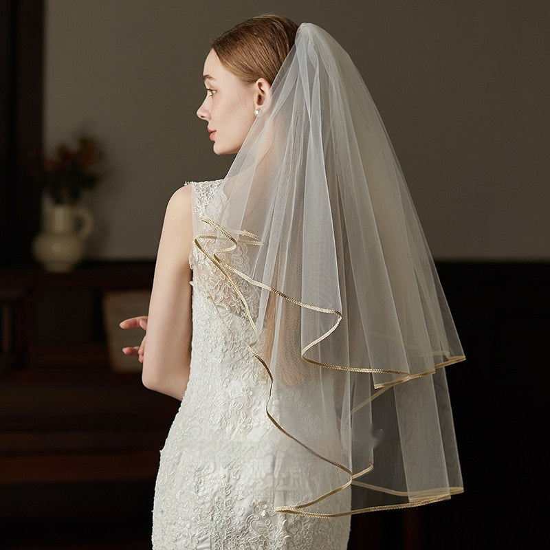 Double Champagne Bride Wedding License Trip Shoot Veil