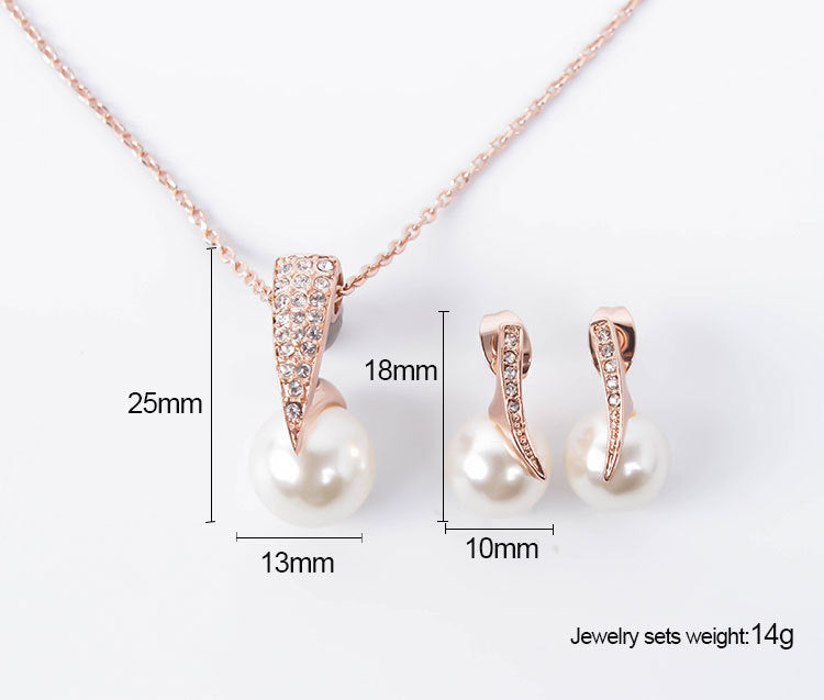 Bridal Pearl Necklace Earrings Jewelry Set