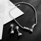 Korean  necklace, earring set, silver plated wedding