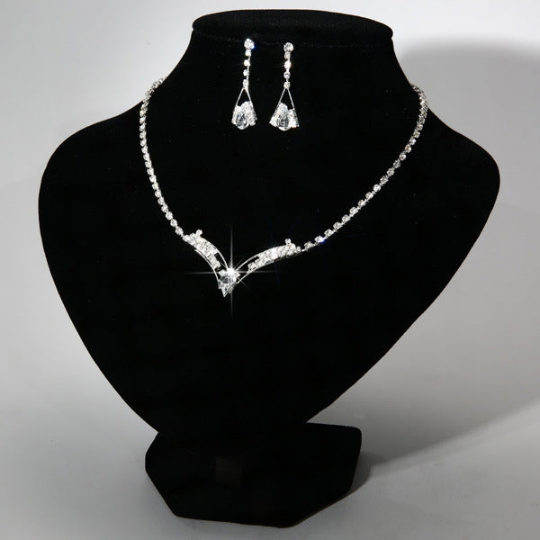 Korean  necklace, earring set, silver plated wedding