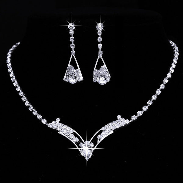 Korean  necklace, earring set, silver plated wedding