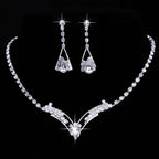 Korean  necklace, earring set, silver plated wedding