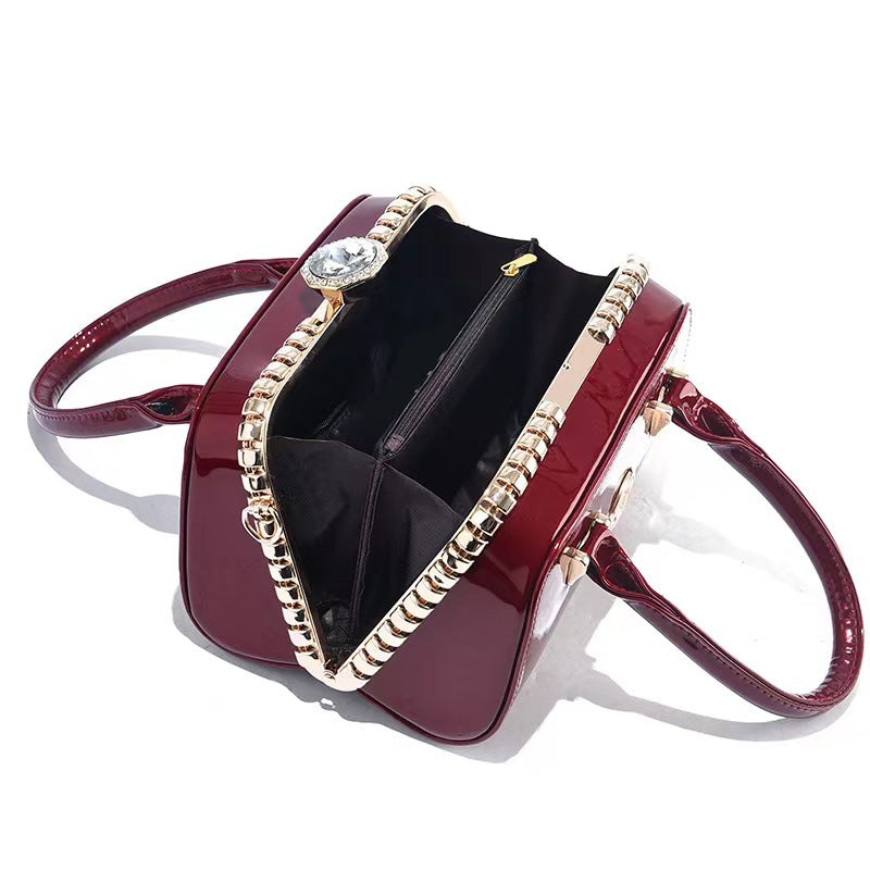 Shiny Leather Diamond-Embellished Womens Bag