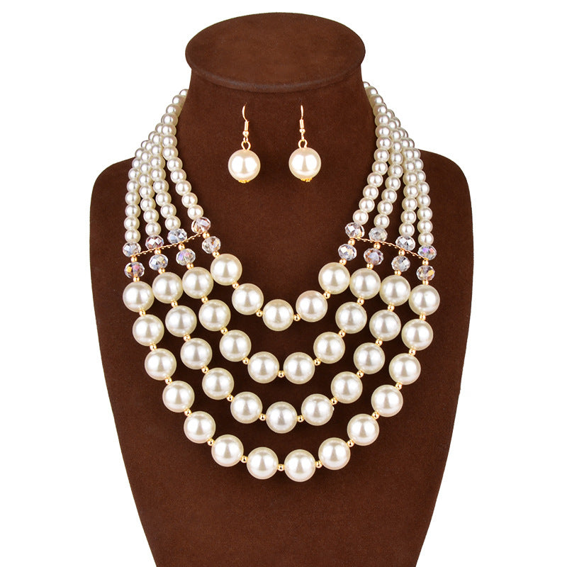 necklace crystal pearl Long Necklace Earrings
