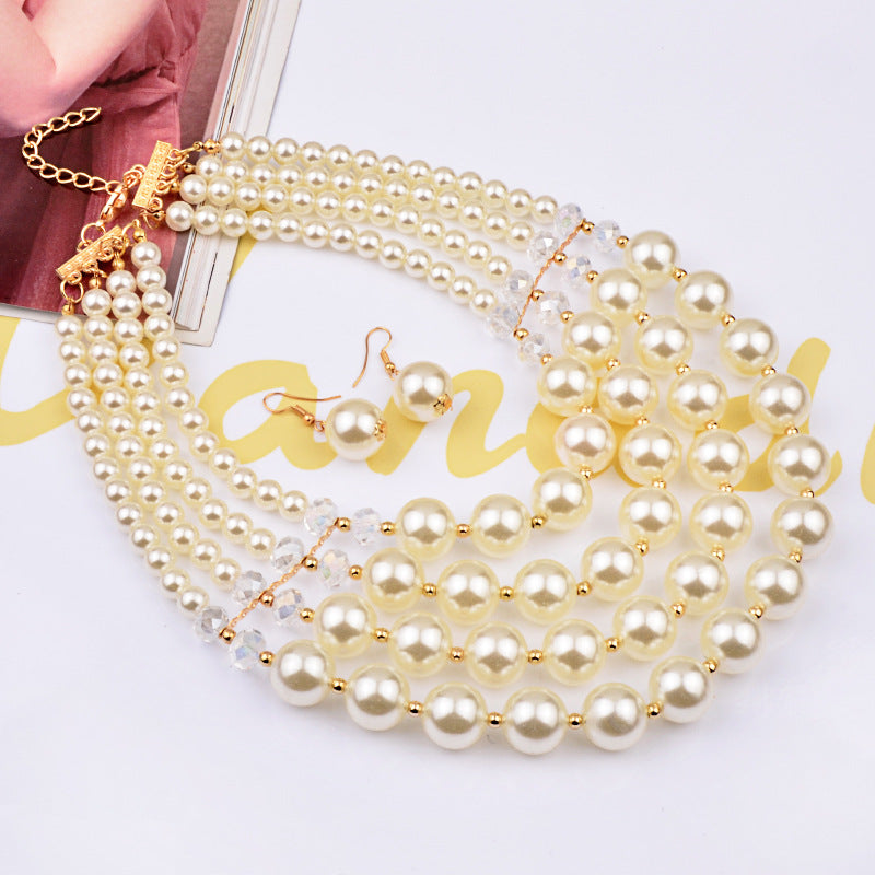 necklace crystal pearl Long Necklace Earrings
