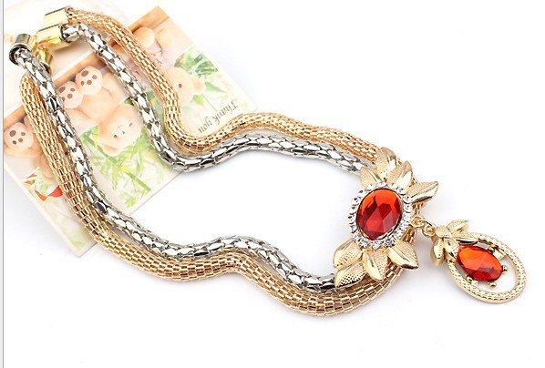 four pieces of double color crystal flower necklace earrings bracelet ring