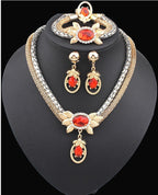 four pieces of double color crystal flower necklace earrings bracelet ring