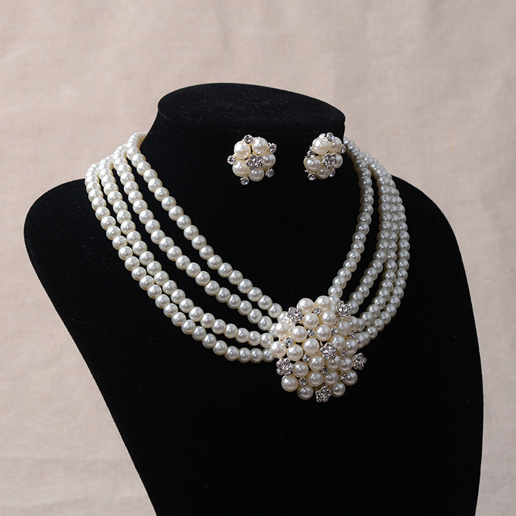 chain, luxury pearl, flower necklace, earring set,