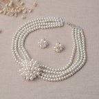 chain, luxury pearl, flower necklace, earring set,
