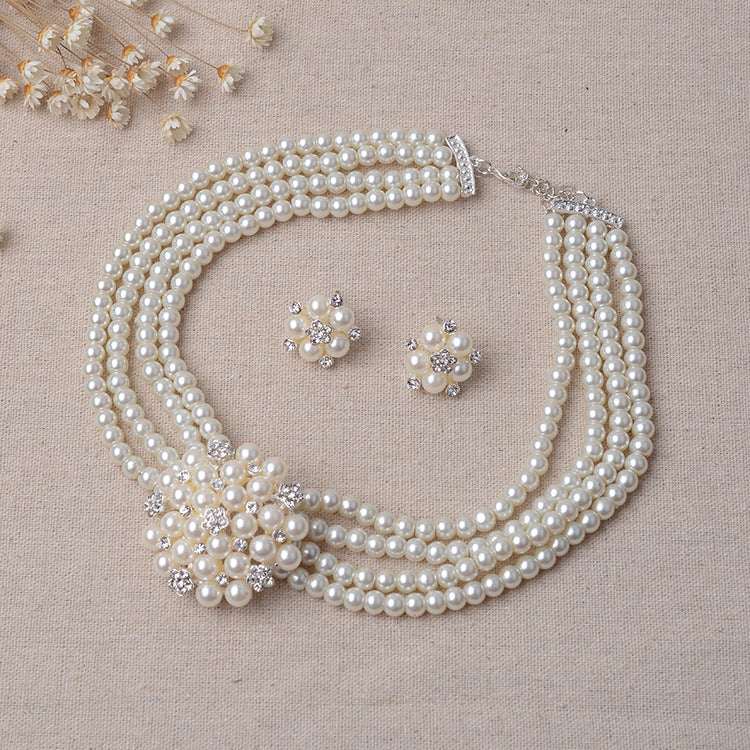 chain, luxury pearl, flower necklace, earring set,