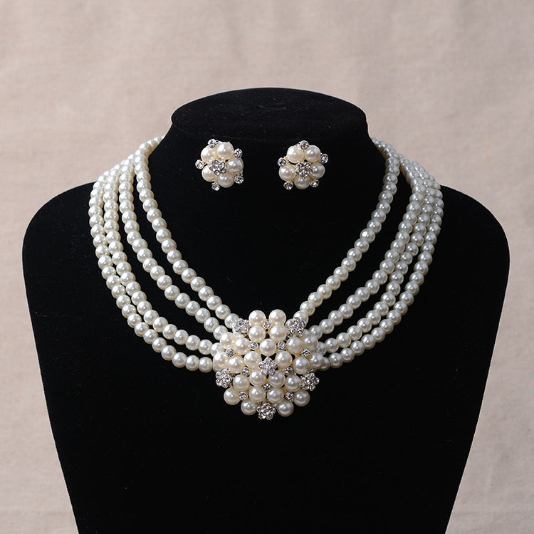 chain, luxury pearl, flower necklace, earring set,