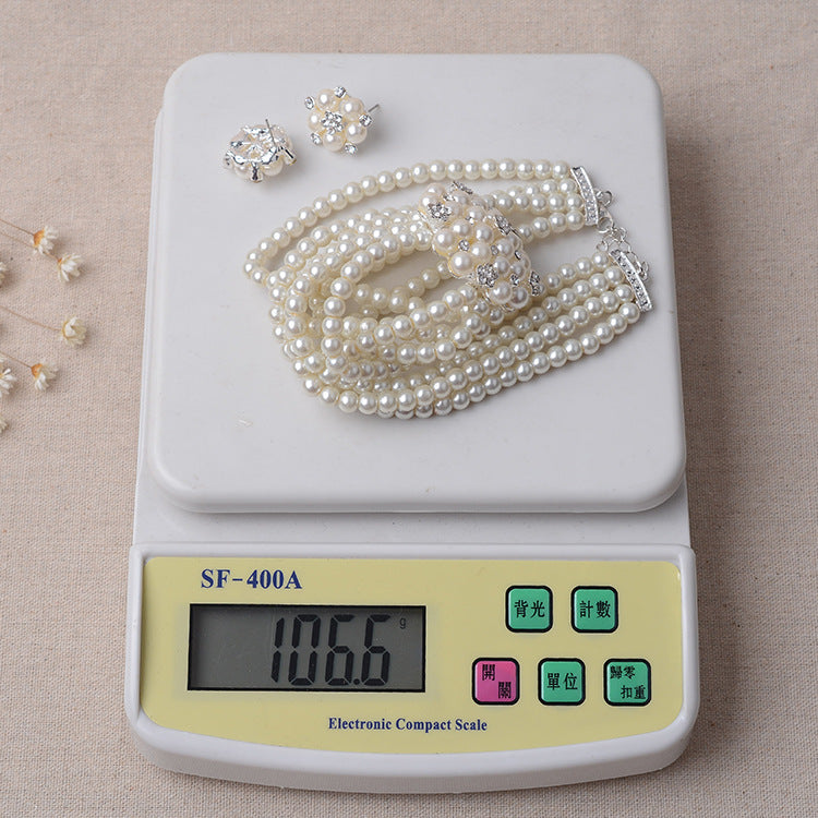chain, luxury pearl, flower necklace, earring set,
