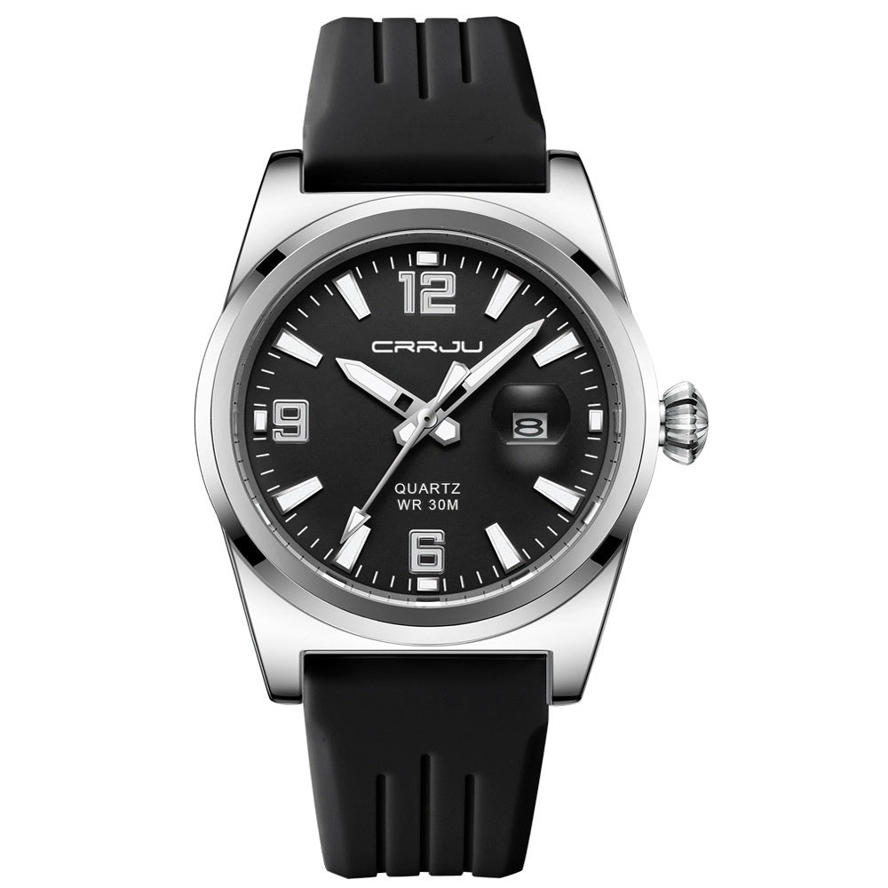 Unisex Round Calendar Waterproof Rubber-Strap Watch