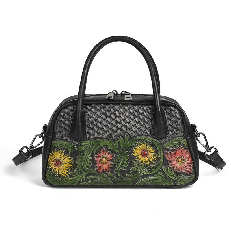 Ethnic-style Full-grain Leather Shoulder Bag For Women