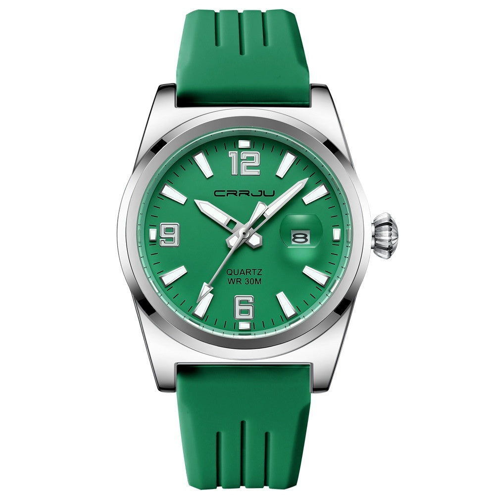 Unisex Round Calendar Waterproof Rubber-Strap Watch