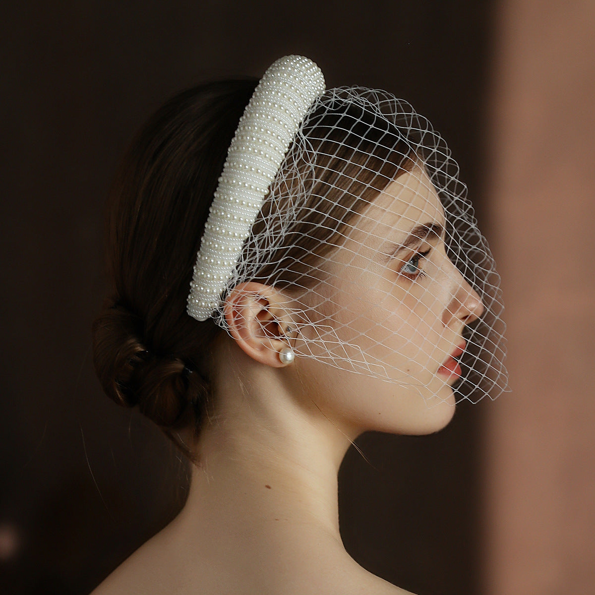 French Hepburn Style Bridal Veil White Vintage Beaded